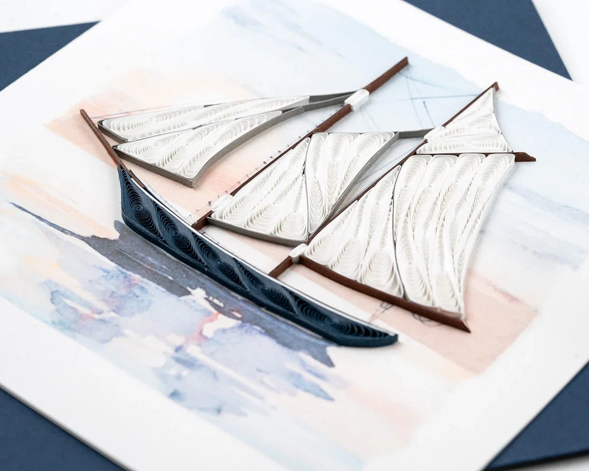 Quilled Schooner at Sunset Greeting Card