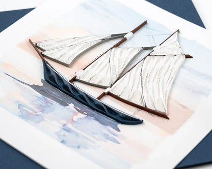 Quilled Schooner at Sunset Greeting Card