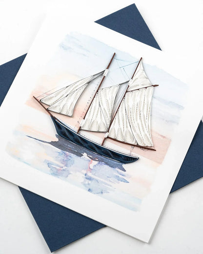 Quilled Schooner at Sunset Greeting Card