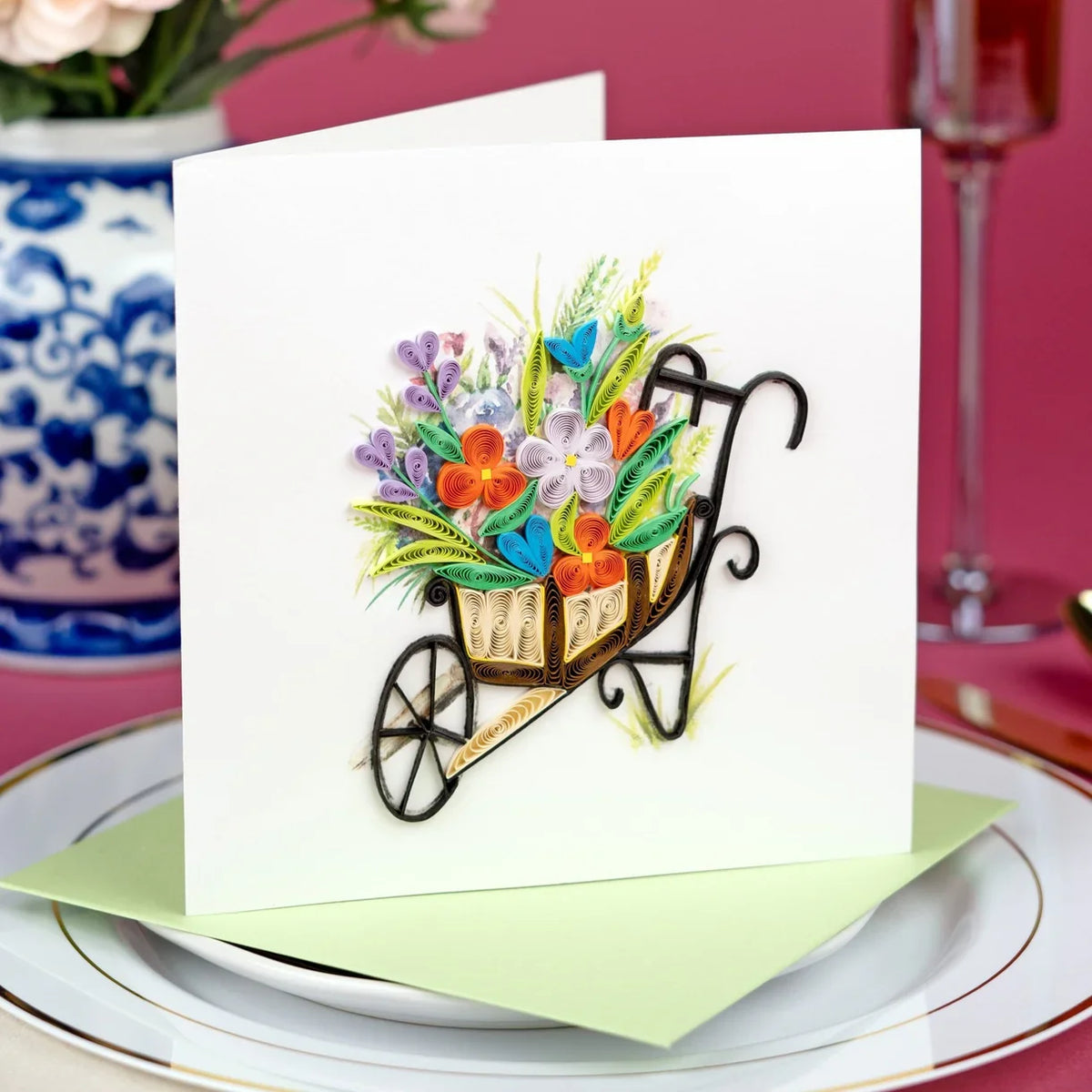 Quilled Wheelbarrow Garden Greeting Card