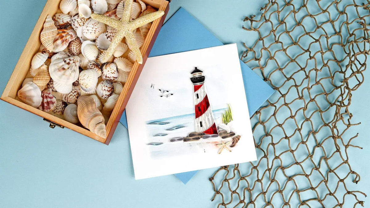 Quilled Red & White Lighthouse Greeting Card