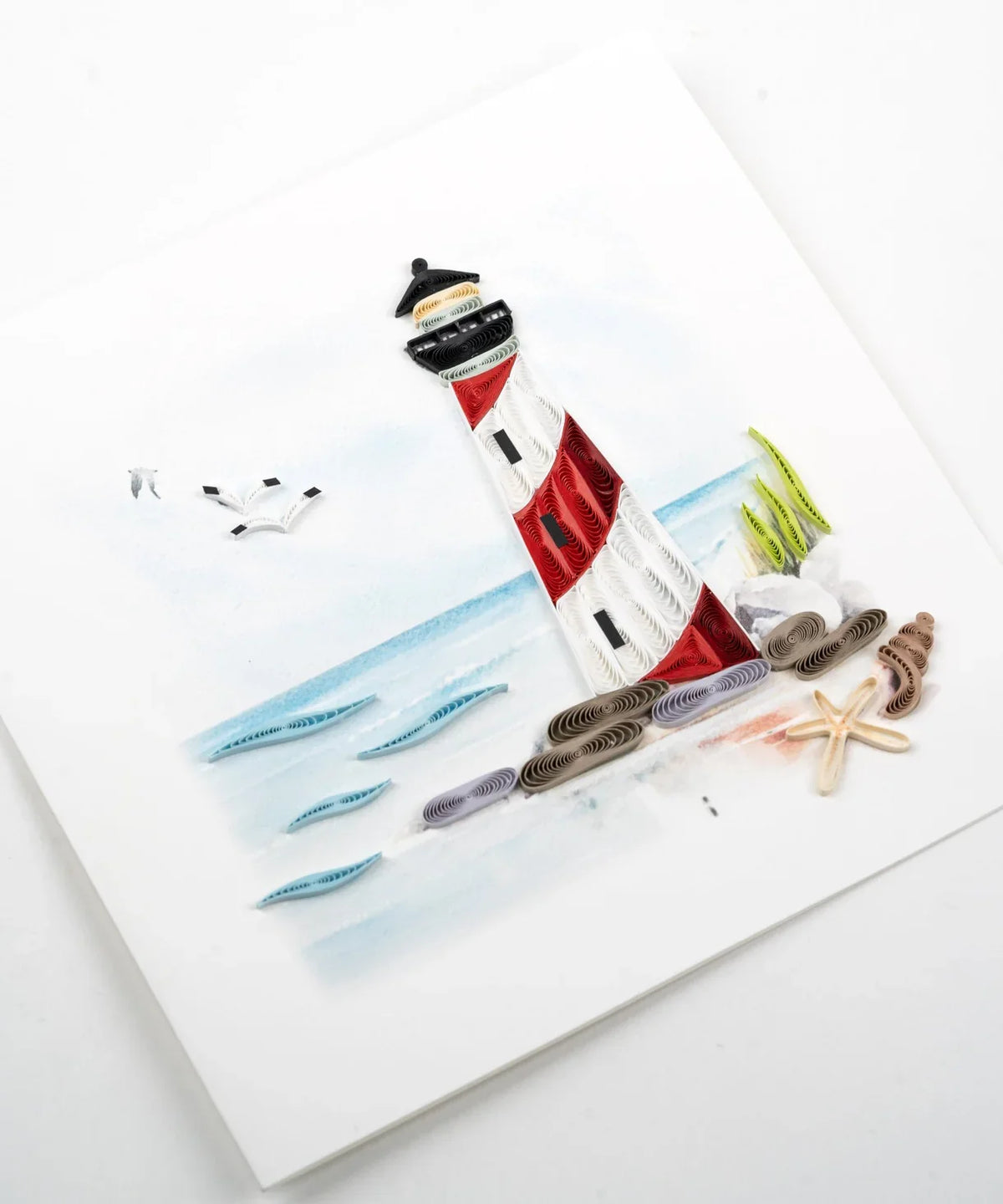 Quilled Red & White Lighthouse Greeting Card