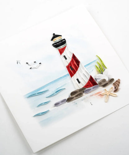 Quilled Red & White Lighthouse Greeting Card
