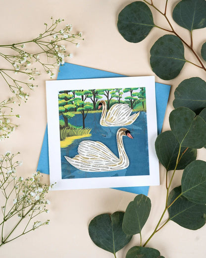 Quilled Two Swans Greeting Card
