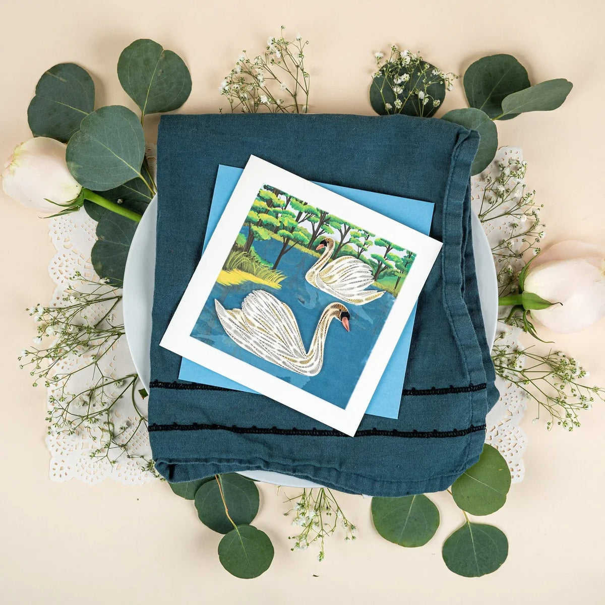Quilled Two Swans Greeting Card