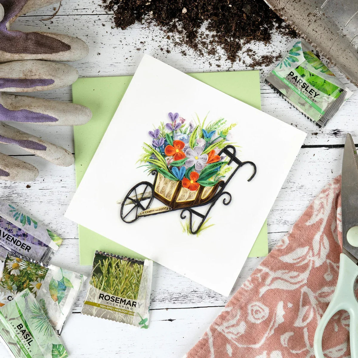 Quilled Wheelbarrow Garden Greeting Card