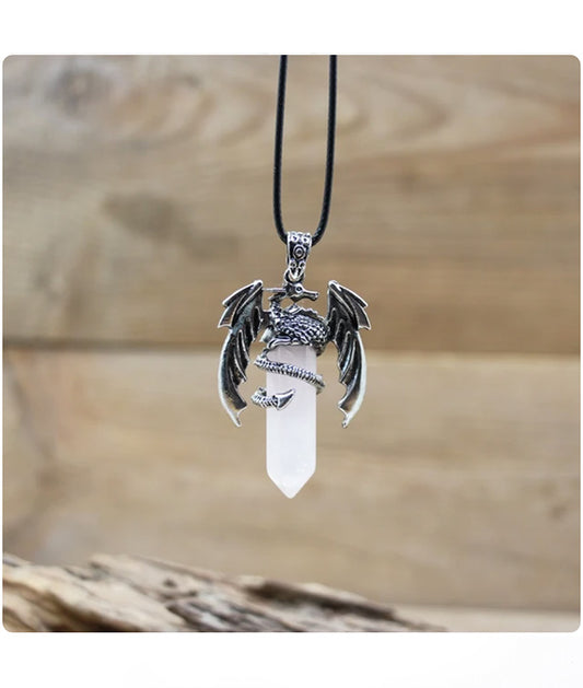 Rose Quartz Dragon Necklace