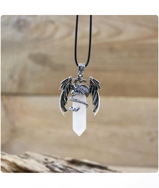 White Crystal Dragon Necklace