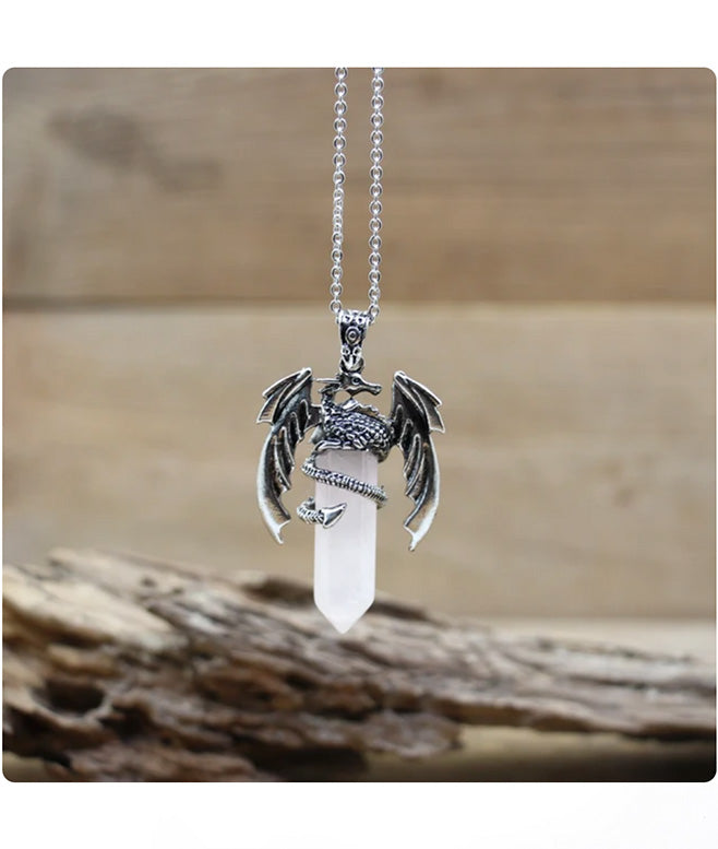 White Crystal Dragon Necklace